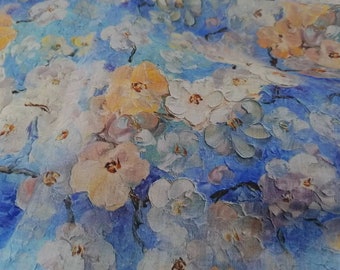 WUBANHUA - Oil Painting Style Blue Ramie Fabric - 140cm by the Yard