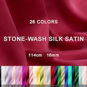 24 Colors Stone-Wash Pure Silk Satin Fabric - 16 Momme silk charmeuse 114cm wide by the Yard