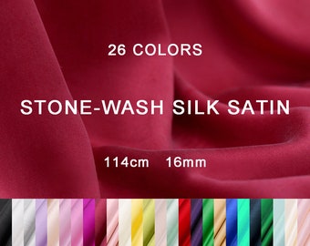 24 Colors Stone-Wash Pure Silk Satin Fabric - 16 Momme silk charmeuse 114cm wide by the Yard