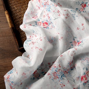 MIANXU Fairy Tale Beautiful Floral Print White Ramie fabric for designers By the Yard