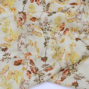 FENGYE - Flowers Print Ramie Fabric - 140cm wide by the Yard