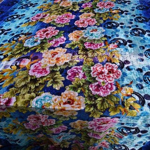 Blue floral silk burnout fabric, silk velvet, , 114cm/45”, Fashion Fabric for dresses, shawls, kimonos, by the yard image 5