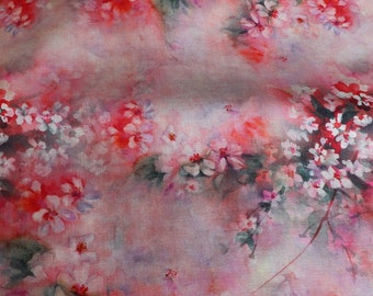AOMEI - Plum Blossom Print Pink Ramie Fabric-By the Yard