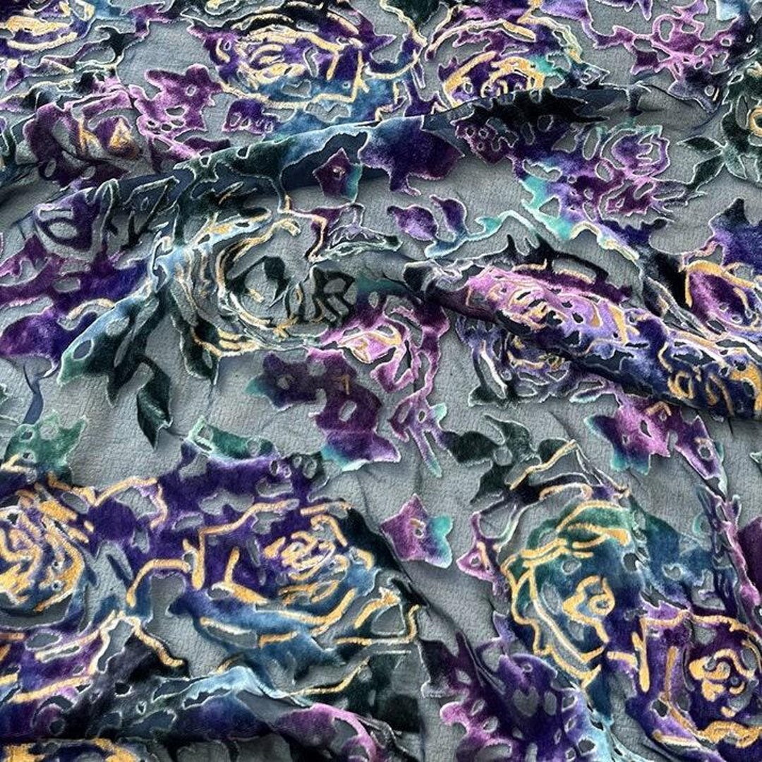 ZIPUXU - Floral Sheer Burnout Silk Velvet Fabric - 140cm and 114cm