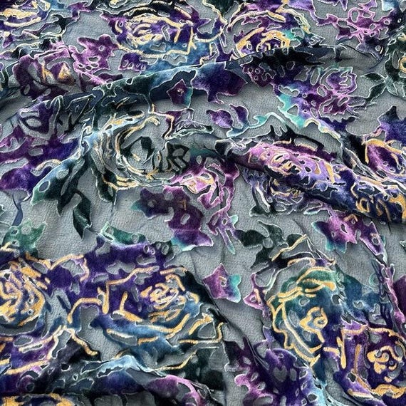 ZIPUXU - Floral Sheer Burnout Silk Velvet Fabric - 140cm and 114cm