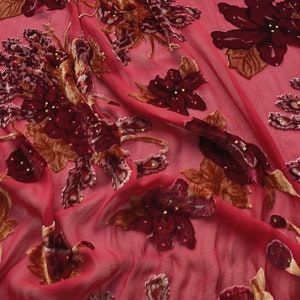 FENWEIZU - Floral Sheer Burnout Silk Velvet Fabric - 114cm wide by the Yard