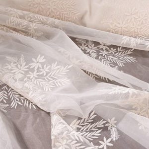 Transparent embroidered silk organza fabric, 55"/140cm, Fine Silk stiff structured organza Fabric for dresses, Blouse, Skirt, by the yard