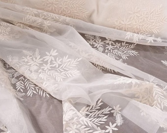 Tissu en organza de soie brodé transparent, 55 pouces/140 cm, tissu en organza structuré rigide et en soie fine pour robes, chemisier, jupe, par mètre