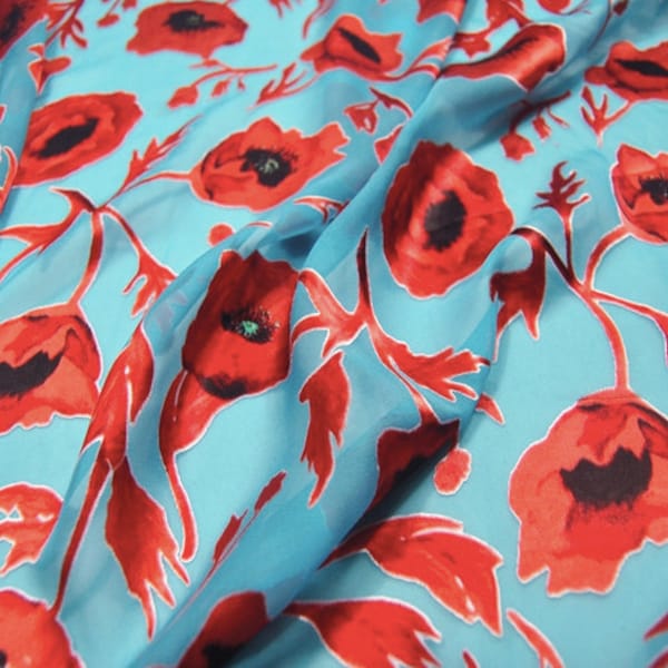 Rot Floral schiere Ausbrenner Seide Devore Satin Stoff-Schüttware