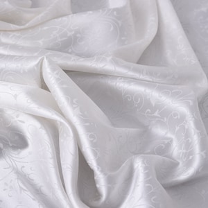 HHJCZM - White floral Jacquard Stretch Satin Silk Fabric - 100 cm wide by 1 Yard