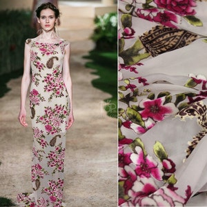 SULIWEN - Paisley and Pink Floral Sheer Burnout Silk Velvet Fabric - 114cm wide by the Yard