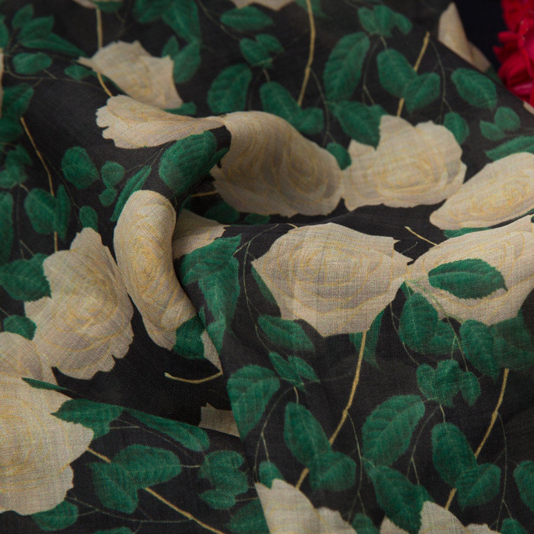 Thread Count Rose Pn BAIMEIGUI - White Roses Digital Printing 42 Thread Count Ramie Fabric ...