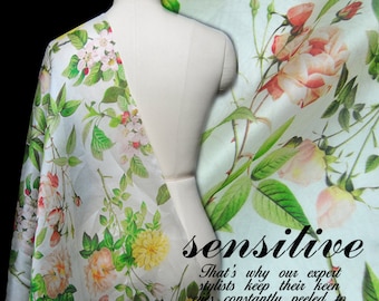 WANHUA - Floral Print Silk Organza Satin Fabric - By the Yard