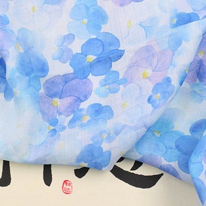 LANMO - Blumen Print Ramie Stoff - 140 cm breite Meterware