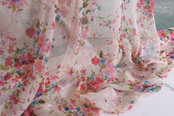 100% fine silk chiffon fabric soft floral chiffon | Etsy