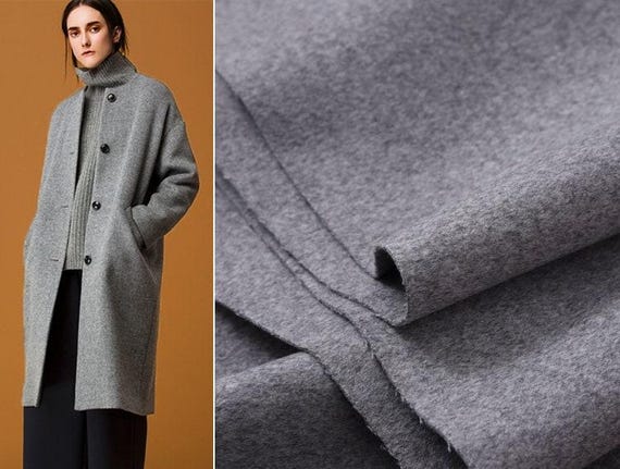 Light Grey Double Faced Cashmere Wool Blend Fabric, 59"/150cm, Flannel/Wool/Cashmere Fabric, Sanded Fabric/Winter Coat Fabric, by the Yard