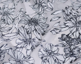 LITIDAHUA - Flowers Sheer Burnout Silk Devore Satin Fabric - 114cm wide by the Yard