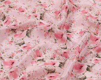 KFSYX - 8 Momme Pink floral print Silk Crepe de Chine Fabric - 138cm by the Yard