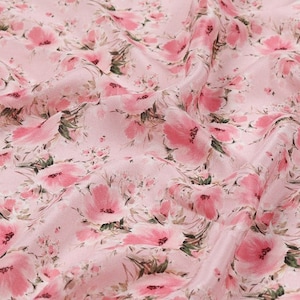 KFSYX - 8 Momme Pink floral print Silk Crepe de Chine Fabric - 138cm by the Yard