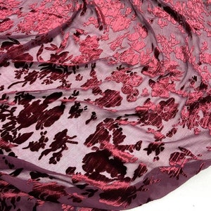 HONGSYH - Floral Sheer Crinkled Burnout Silk Velvet Fabric - 120cm wide by the Yard