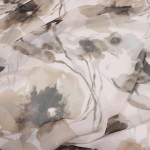 SYSMLH - 8 Momme White Background with Gray-black Hazy Floral Print Crinkled Silk Georgette Fabric 138cm by the Yard