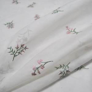 JFHXHCX - Embroidered Silk Organza Fabric, Little Flower Bridal Dress Material (53"/135cm)