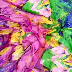 YUMAO - 8 Momme Floral Print Silk Chiffon Fabric - 138cm wide by the Yard