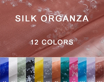 12 Colors Floral Print Stiff Structured Grid Cloth Silk Organza Fabric - By the Yard