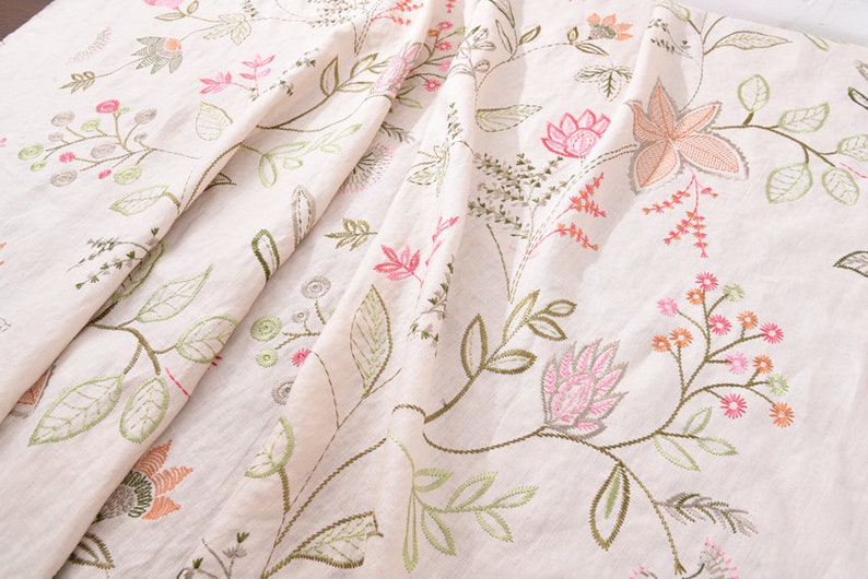 Beautiful Embroidered Linen Fabric 51/130cm 390g/m Etsy