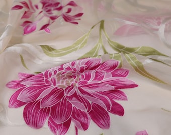 DAHUA - Flowers Sheer Burnout Silk Devore Satin Fabric - 114cm wide by the Yard