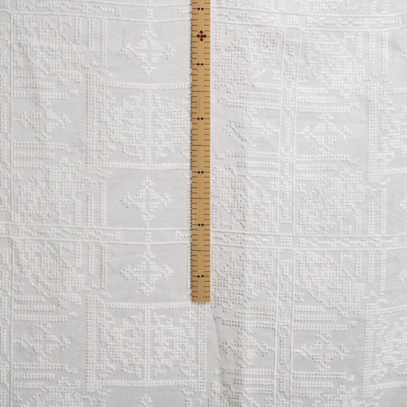 SHIZIXIU - Vintage Cross-Stitched Embroidered Silk Cotton Fabric - 135cm wide by the Yard Off White