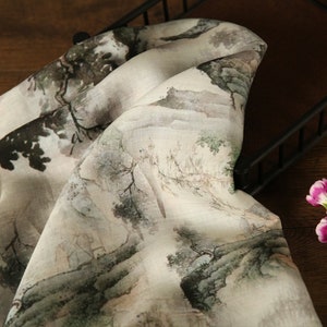 GUHUA Vintage Style Floral Printed Ramie Fabric 140cm wide by the Yard image 3