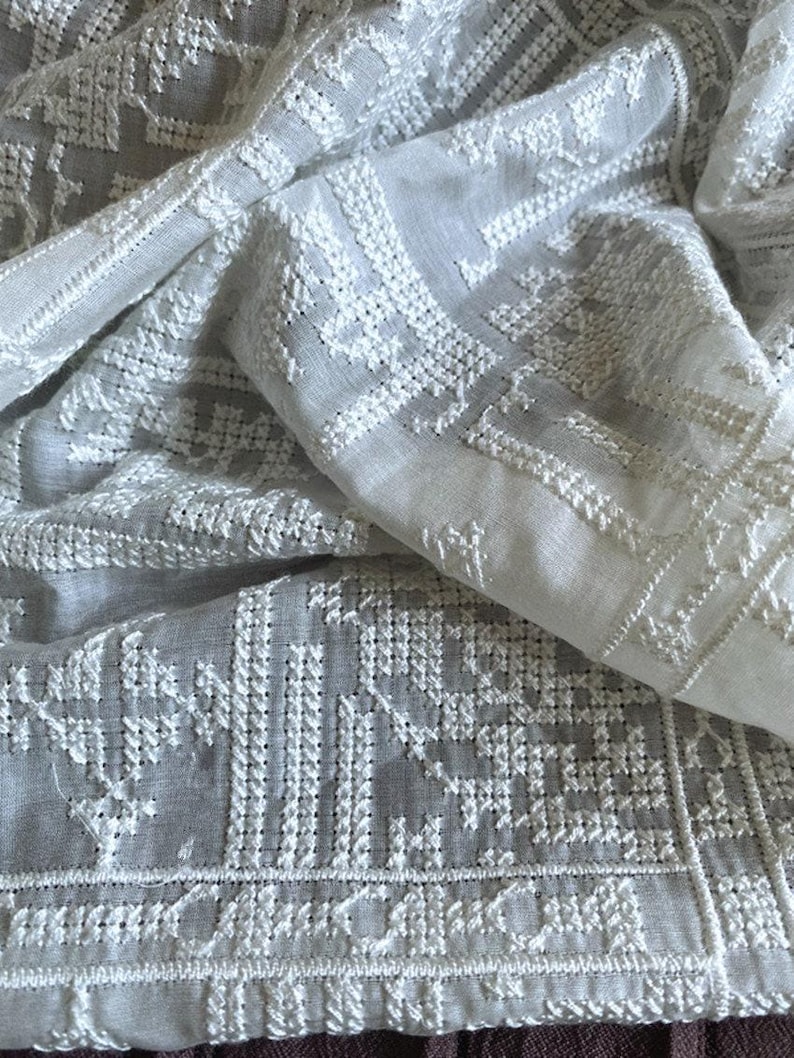 SHIZIXIU - Vintage Cross-Stitched Embroidered Silk Cotton Fabric - 135cm wide by the Yard image 3