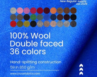 100% Wool fabric, 36 solid colors, 59" wide by the yard