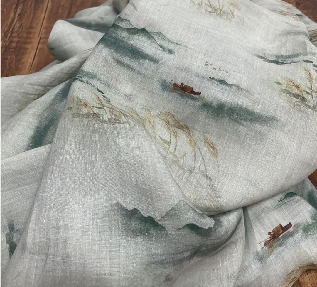 YUZHOU - Landscape Ink Printing 42 Thread Count Ramie Fabric - 140cm ...
