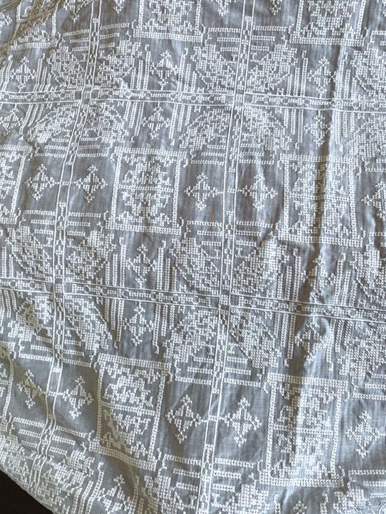 SHIZIXIU - Vintage Cross-Stitched Embroidered Silk Cotton Fabric - 135cm wide by the Yard image 6