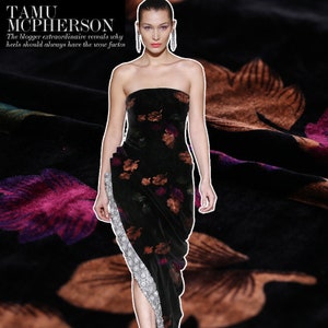 Printed Leaves Silk Velvet Fabric/114cm/45”/Fashion Fabric for Dresses/Shawls/Cheongsams-By the Yard