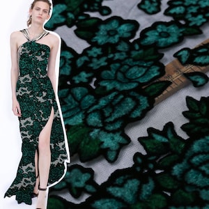 LVHMUDAN - Green Peony Burnout Silk Velvet Fabric - 114cm wide by the Yard