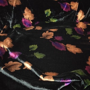 LIUYANGH - 40 Momme Printed Leaves Silk Velvet  Fabric - 114cm wide by the Yard