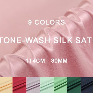 30mm Stone-Wash Pure Silk Satin 9 Colors Fabric By the Yard