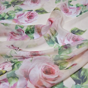 SHAOYAO - 5.5 Momme Floral Print Silk Chiffon Fabric - 138cm wide by the Yard