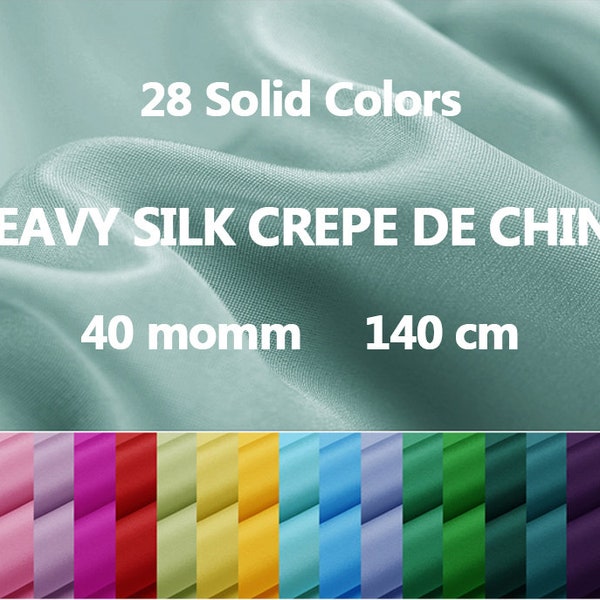 28 Solid Colors - 40 Momme Heavy Silk Crepe de Chine Fabric - 140cm wide by the Yard