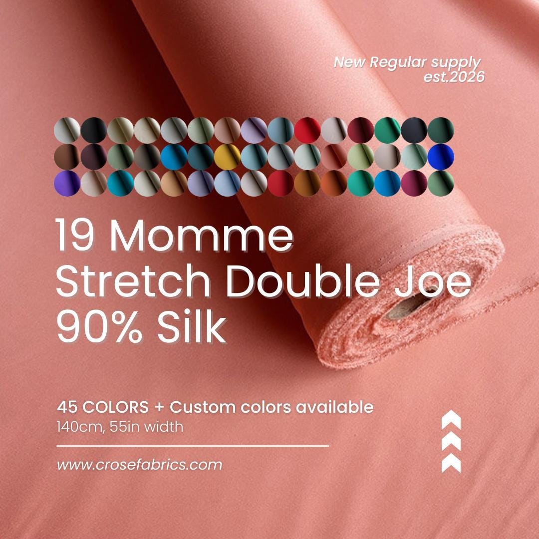 Stretch Double Joe Silk Fabric - 45 Solid Colors, 19 Momme, 140cm