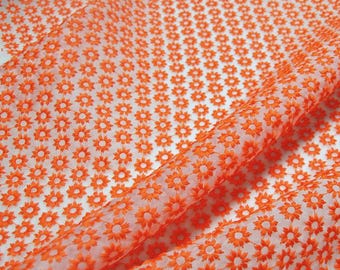 Orange Flower Embroidered Mulberry Silk Organza Fabric: Bridal Dress Material