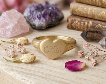 Anillo en forma de corazón para el Día de la Madre, grabado personalizado, regalo de joyería.