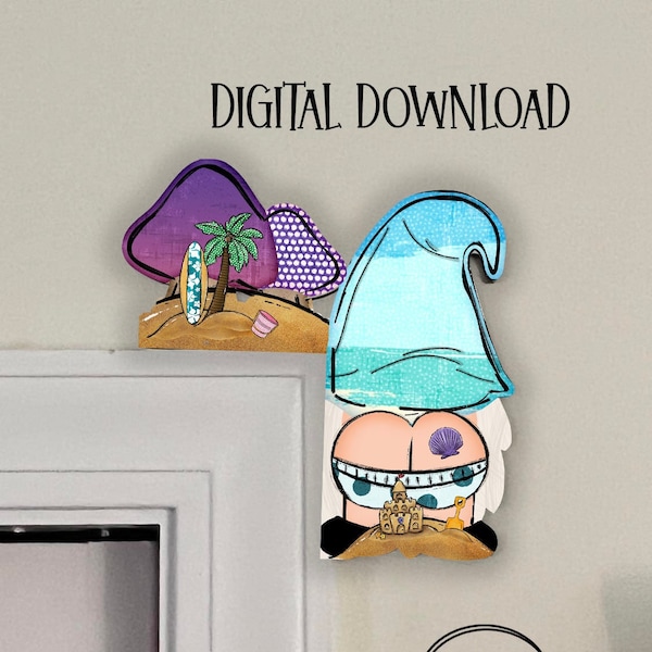 Tropical Beach Cheeky Gnome Butt and Mushroom Over the Door Welcome Sublimation Designs PNG Instant Digital Download