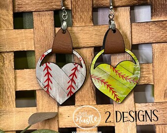 Open Heart Baseball Earring Png for Sublimation -Softball Heart Sublimation Leather Earring -Heart Earring PNG Digital Download