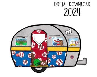 Baseball Camper Sublimation Design Png - Lets play Ball Camper Template- Camping with Baseball Png- Travel ball Trailer Camper earring