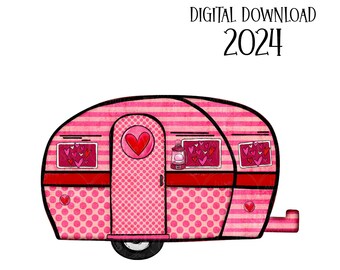 Camper Sublimation Design Png - Red and Pink Hearts Camper Template- Camping Valentines Png- Travel Trailer Camper earring