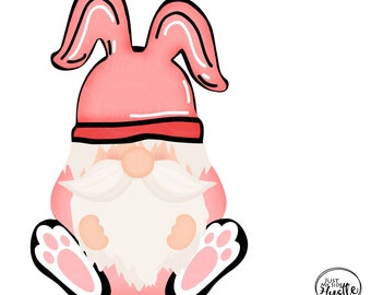 Pink Easter Bunny Gnome  -Gnome with Bunny ears earring Sublimation Designs- Easter Rabbit Digital Download